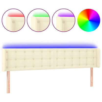 Čelo Postele S Led Krémové 183 X 16 X 78/88 Cm Umělá Kůže