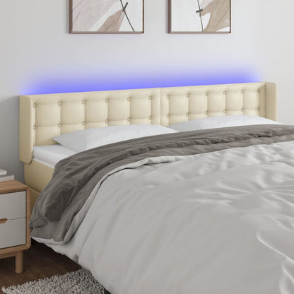 Čelo Postele S Led Krémové 183 X 16 X 78/88 Cm Umělá Kůže