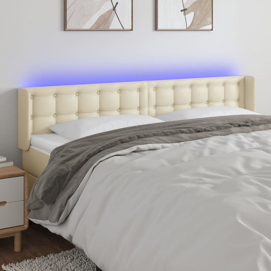 Čelo Postele S Led Krémové 183 X 16 X 78/88 Cm Umělá Kůže