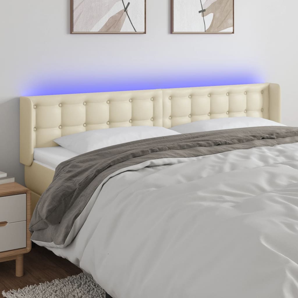 Čelo Postele S Led Krémové 203 X 16 X 78/88 Cm Umělá Kůže