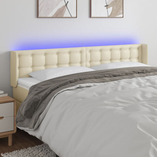 Čelo Postele S Led Krémové 203 X 16 X 78/88 Cm Umělá Kůže