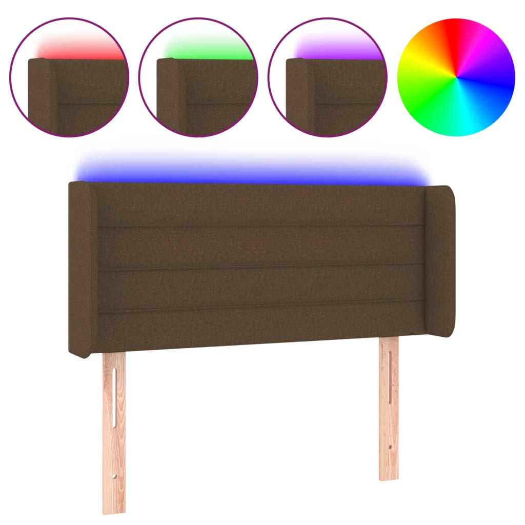 Čelo Postele S Led Tmavě Hnědé Textil