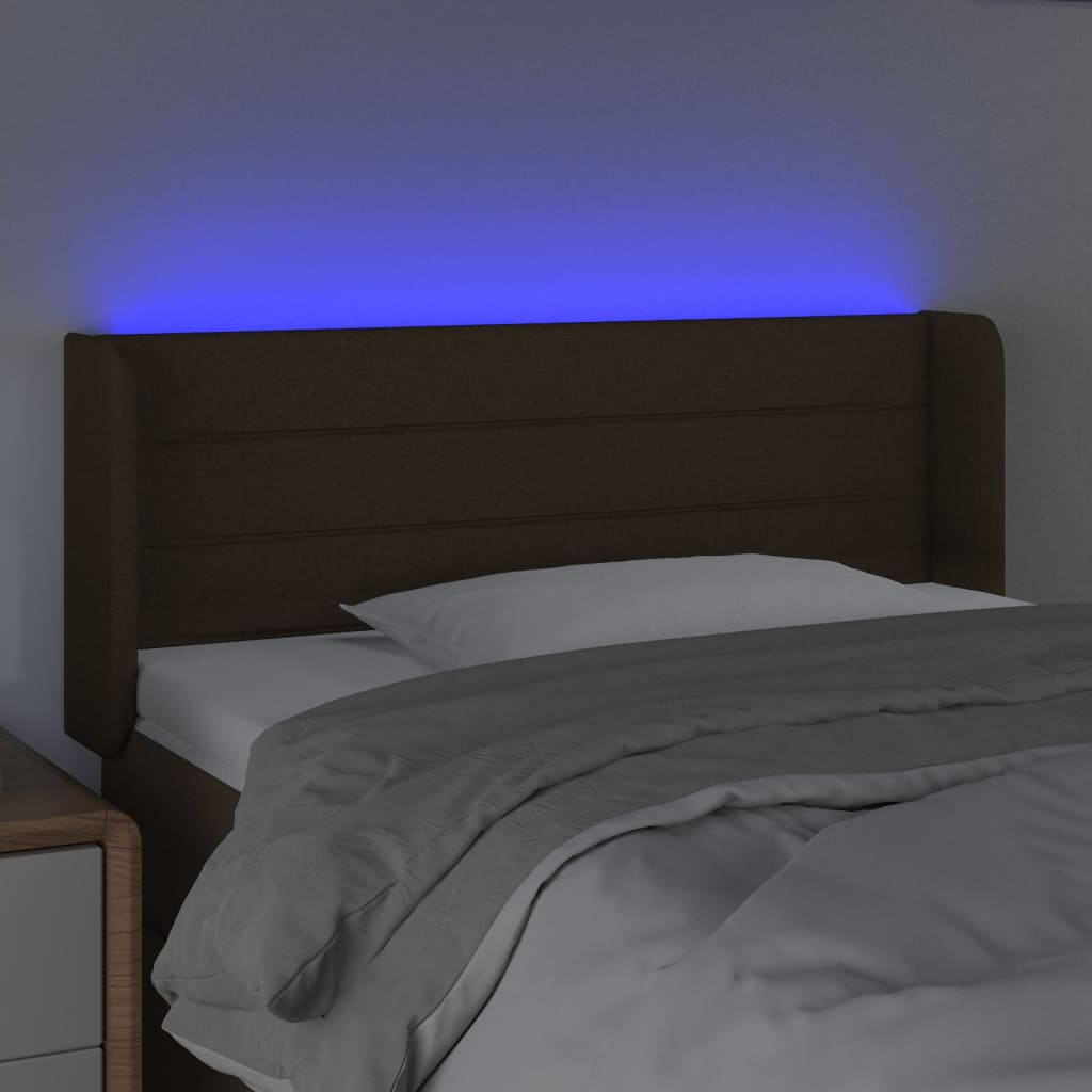Čelo Postele S Led Tmavě Hnědé Textil