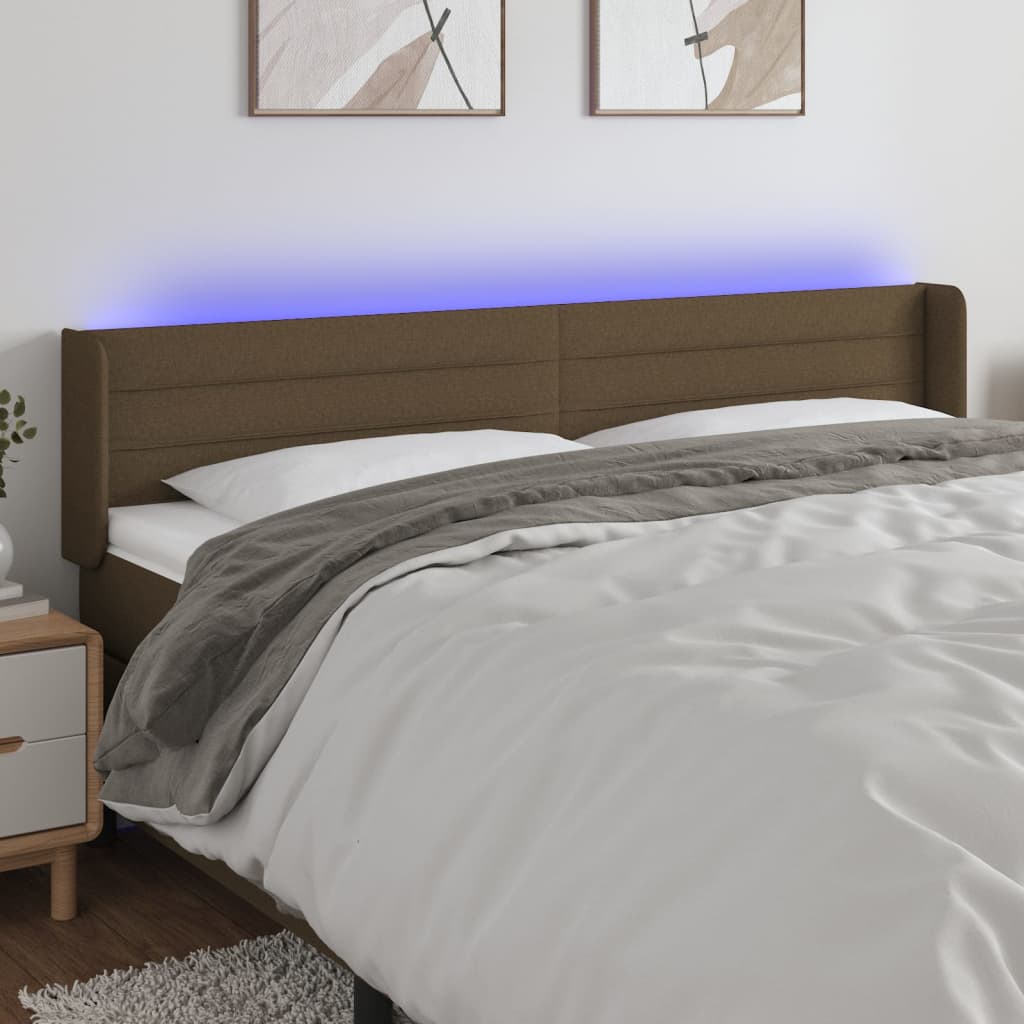 Čelo Postele S Led Tmavě Hnědé Textil