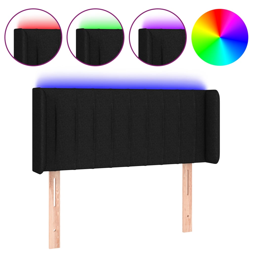 Čelo Postele S Led Černé Textil