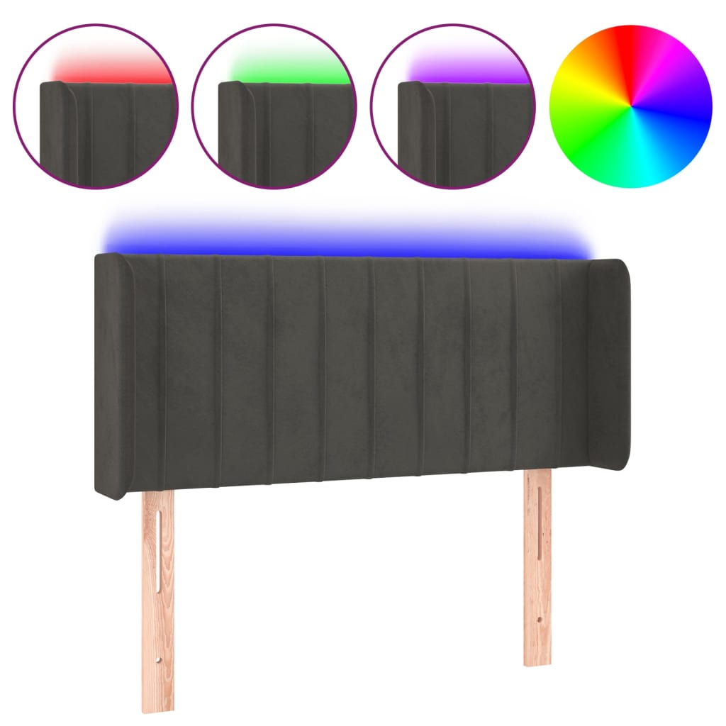 Čelo Postele S Led Tmavě Šedé Samet
