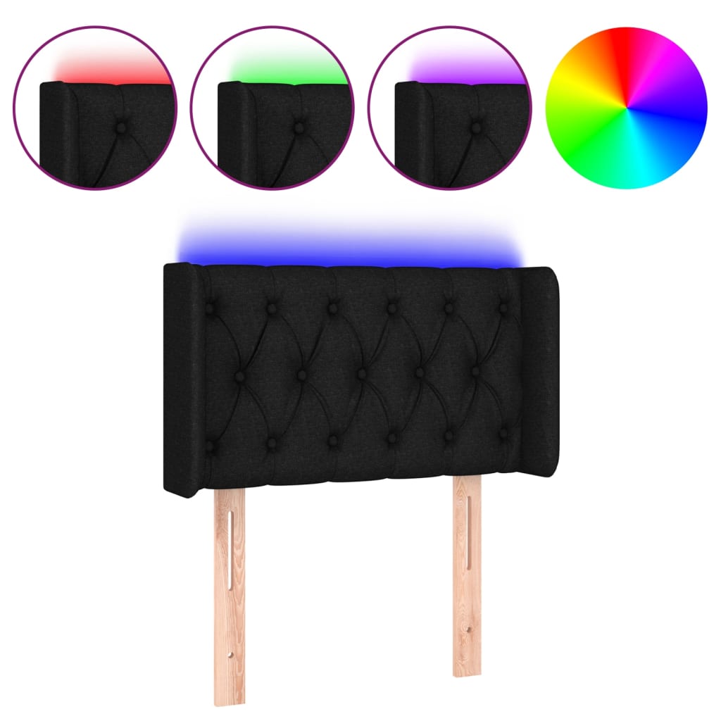 Čelo Postele S Led Černé Textil Černá