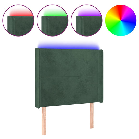 Čelo Postele S Led Tmavě Zelené 83 X 16 X 118/128 Cm Samet