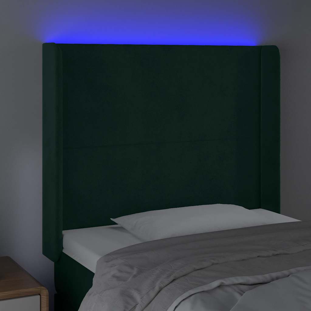 Čelo Postele S Led Tmavě Zelené 83 X 16 X 118/128 Cm Samet