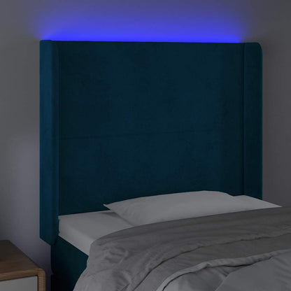 Čelo Postele S Led Tmavě Modré 83 X 16 X 118/128 Cm Samet