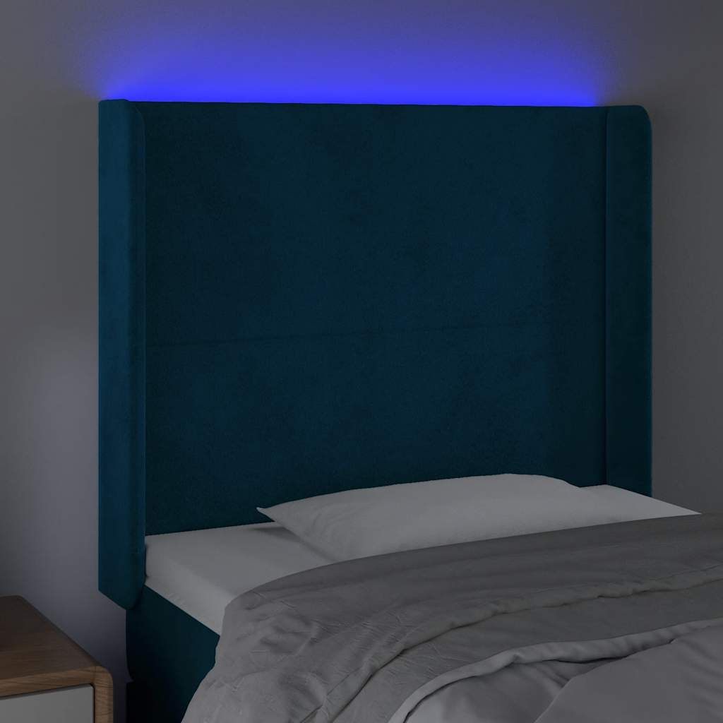 Čelo Postele S Led Tmavě Modré 93 X 16 X 118/128 Cm Samet