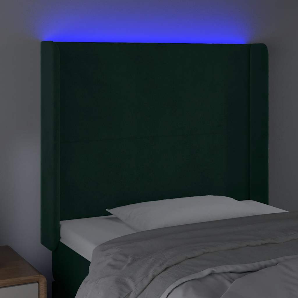 Čelo Postele S Led Tmavě Zelené 103 X 16 X 118/128 Cm Samet