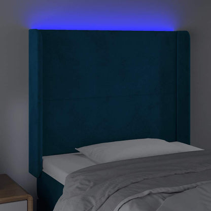 Čelo Postele S Led Tmavě Modré 103 X 16 X 118/128 Cm Textil