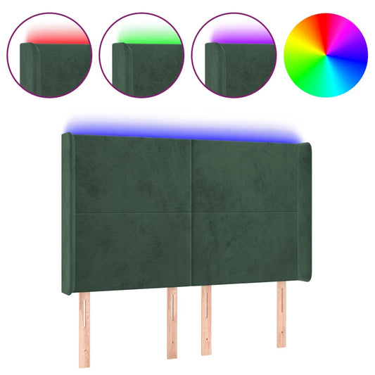 Čelo Postele S Led Tmavě Zelené 147 X 16 X 118/128 Cm Samet