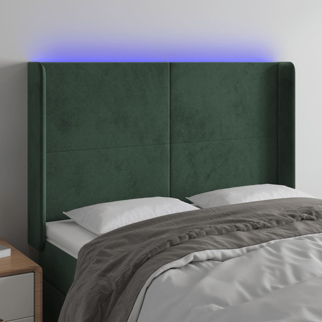 Čelo Postele S Led Tmavě Zelené 147 X 16 X 118/128 Cm Samet
