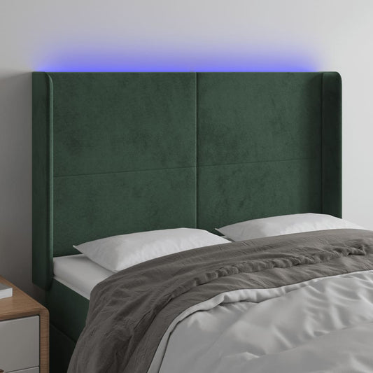 Čelo Postele S Led Tmavě Zelené 147 X 16 X 118/128 Cm Samet