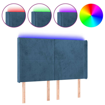 Čelo Postele S Led Tmavě Modré 147 X 16 X 118/128 Cm Samet