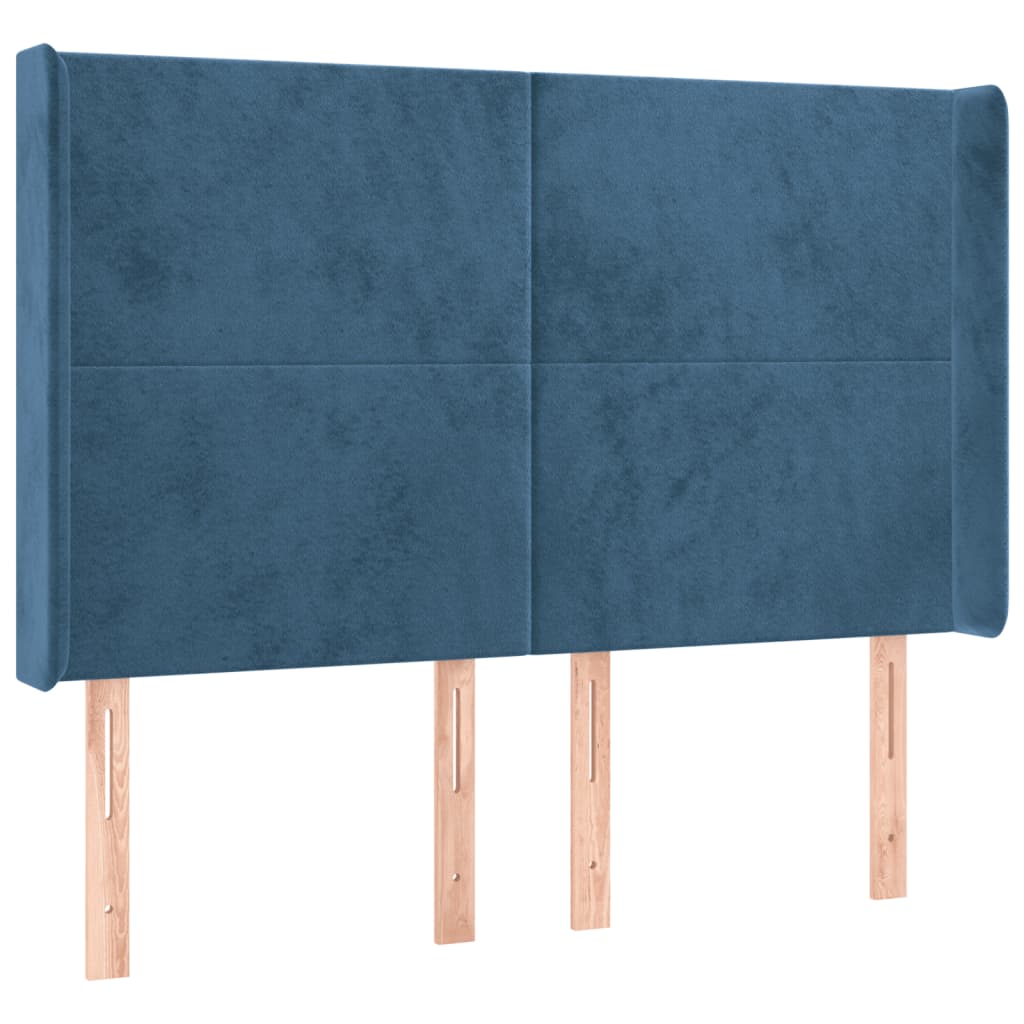 Čelo Postele S Led Tmavě Modré 147 X 16 X 118/128 Cm Samet