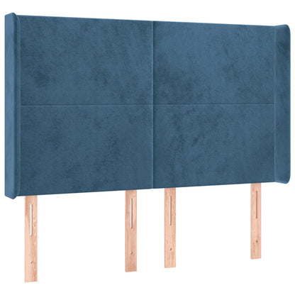 Čelo Postele S Led Tmavě Modré 147 X 16 X 118/128 Cm Samet