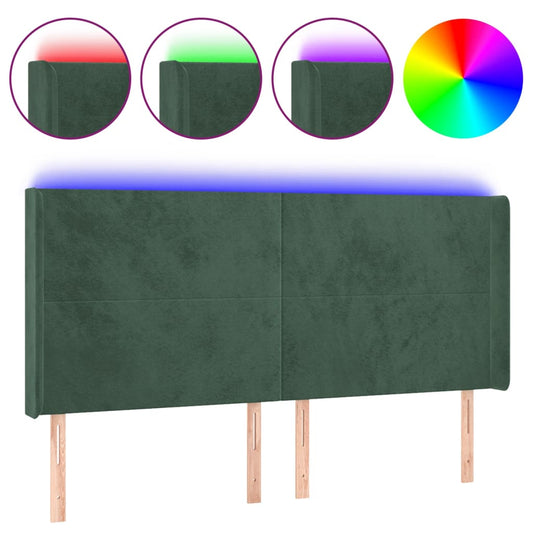 Čelo Postele S Led Tmavě Zelené 163 X 16 X 118/128 Cm Samet