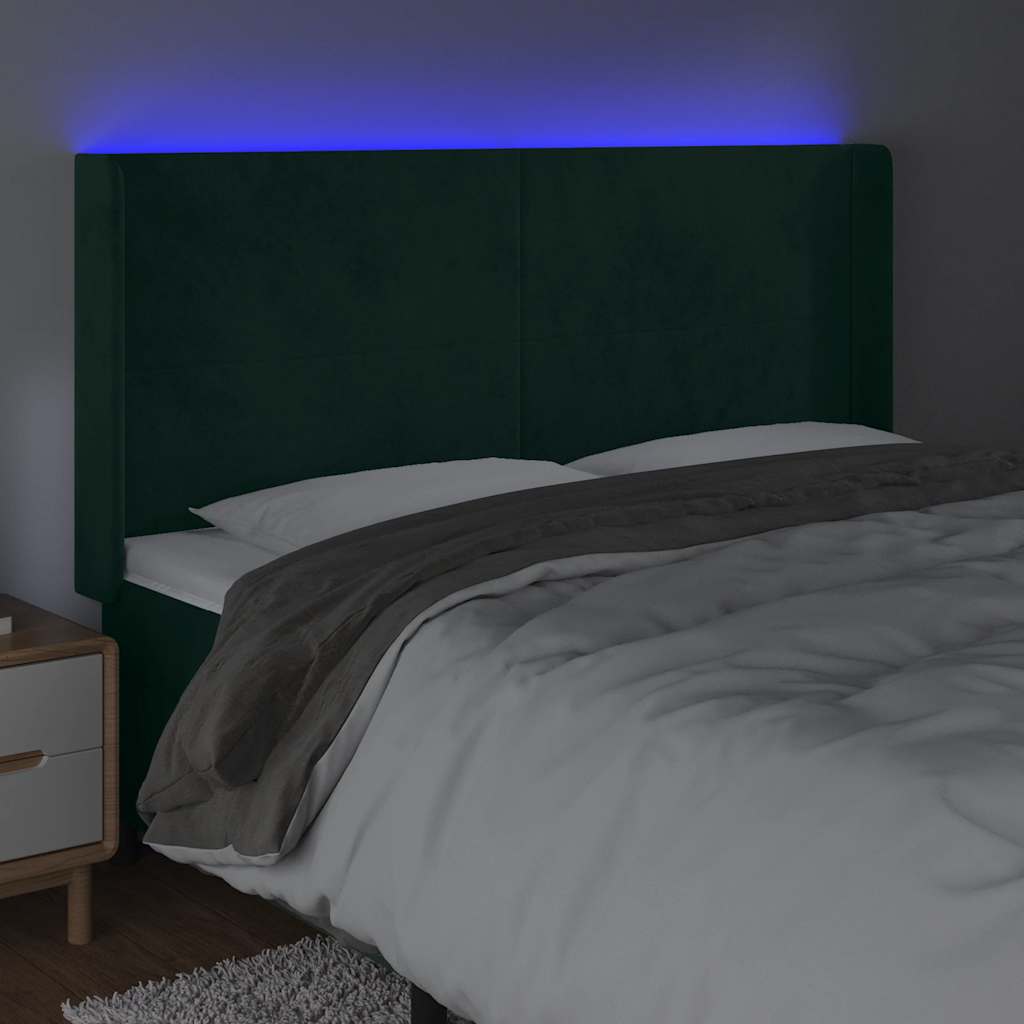 Čelo Postele S Led Tmavě Zelené 163 X 16 X 118/128 Cm Samet
