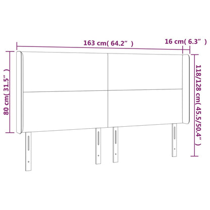 Čelo Postele S Led Tmavě Modré 163 X 16 X 118/128 Cm Samet