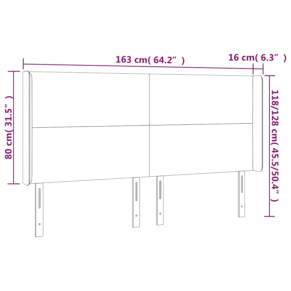 Čelo Postele S Led Tmavě Modré 163 X 16 X 118/128 Cm Samet
