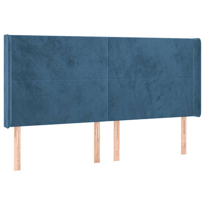 Čelo Postele S Led Tmavě Modré 183 X 16 X 118/128 Cm Samet