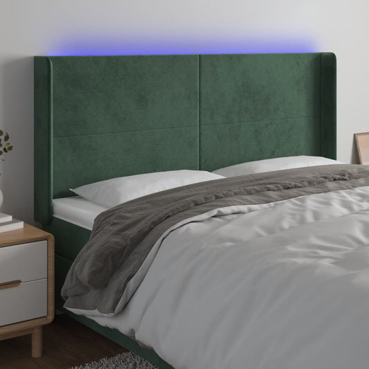 Čelo Postele S Led Tmavě Zelené 203 X 16 X 118/128 Cm Samet