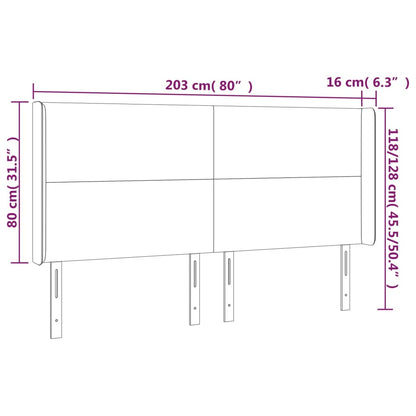 Čelo Postele S Led Tmavě Modré 203 X 16 X 118/128 Cm Samet