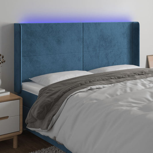 Čelo Postele S Led Tmavě Modré 203 X 16 X 118/128 Cm Samet