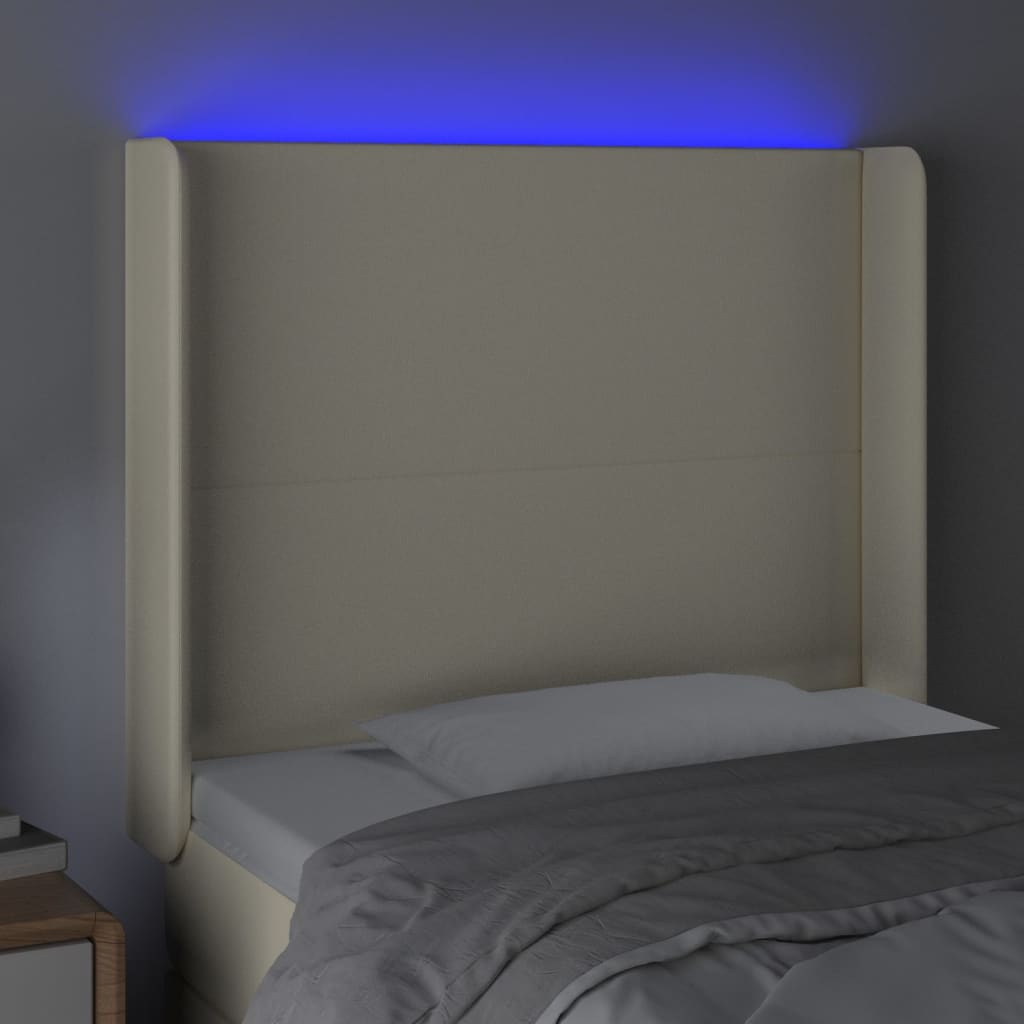Čelo Postele S Led Krémové 83 X 16 X 118/128 Cm Umělá Kůže