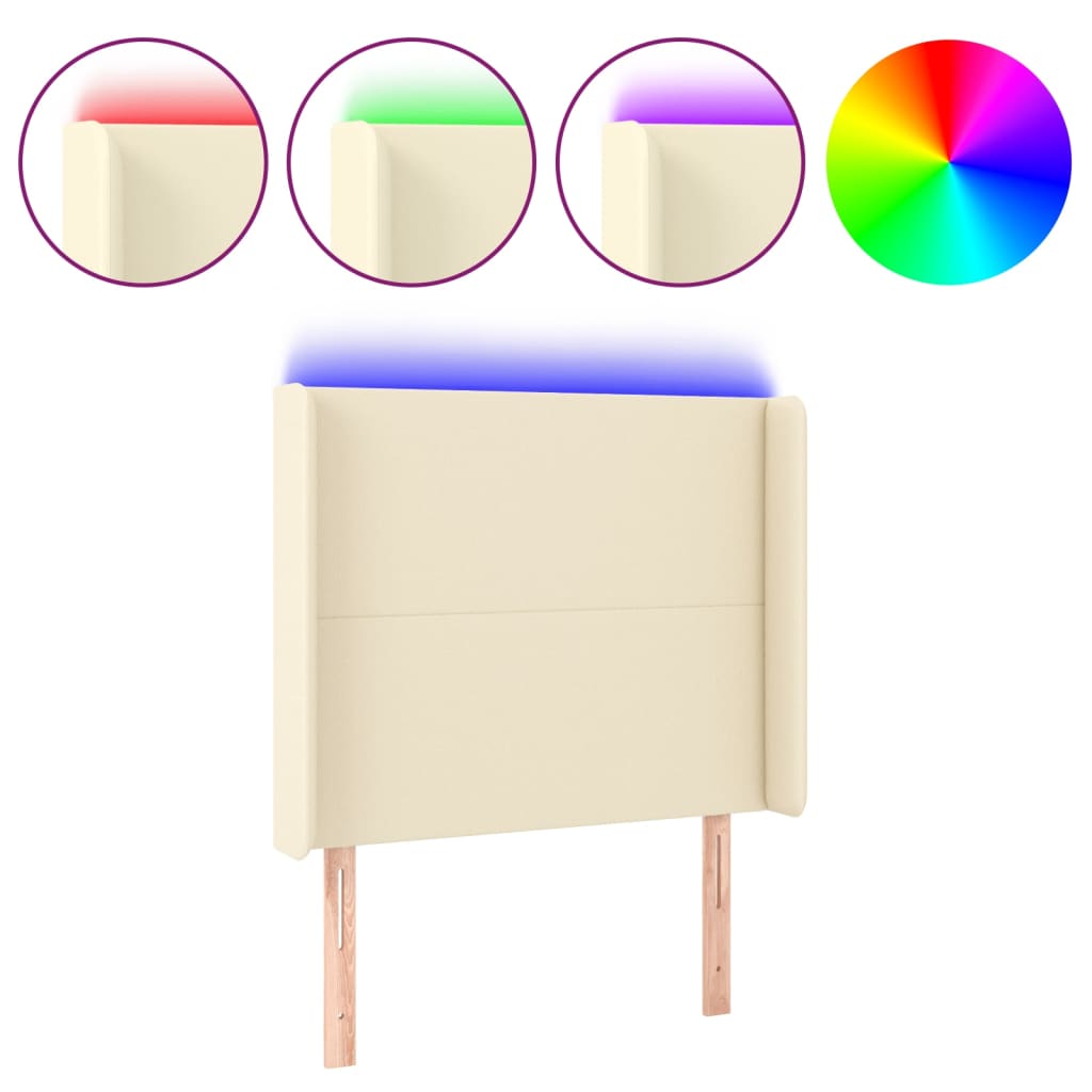 Čelo Postele S Led Krémové 93 X 16 X 118/128 Cm Umělá Kůže