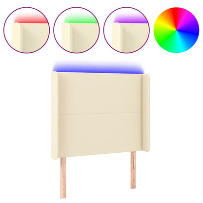 Čelo Postele S Led Krémové 93 X 16 X 118/128 Cm Umělá Kůže