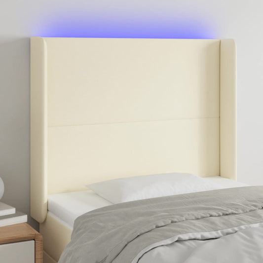 Čelo Postele S Led Krémové 93 X 16 X 118/128 Cm Umělá Kůže