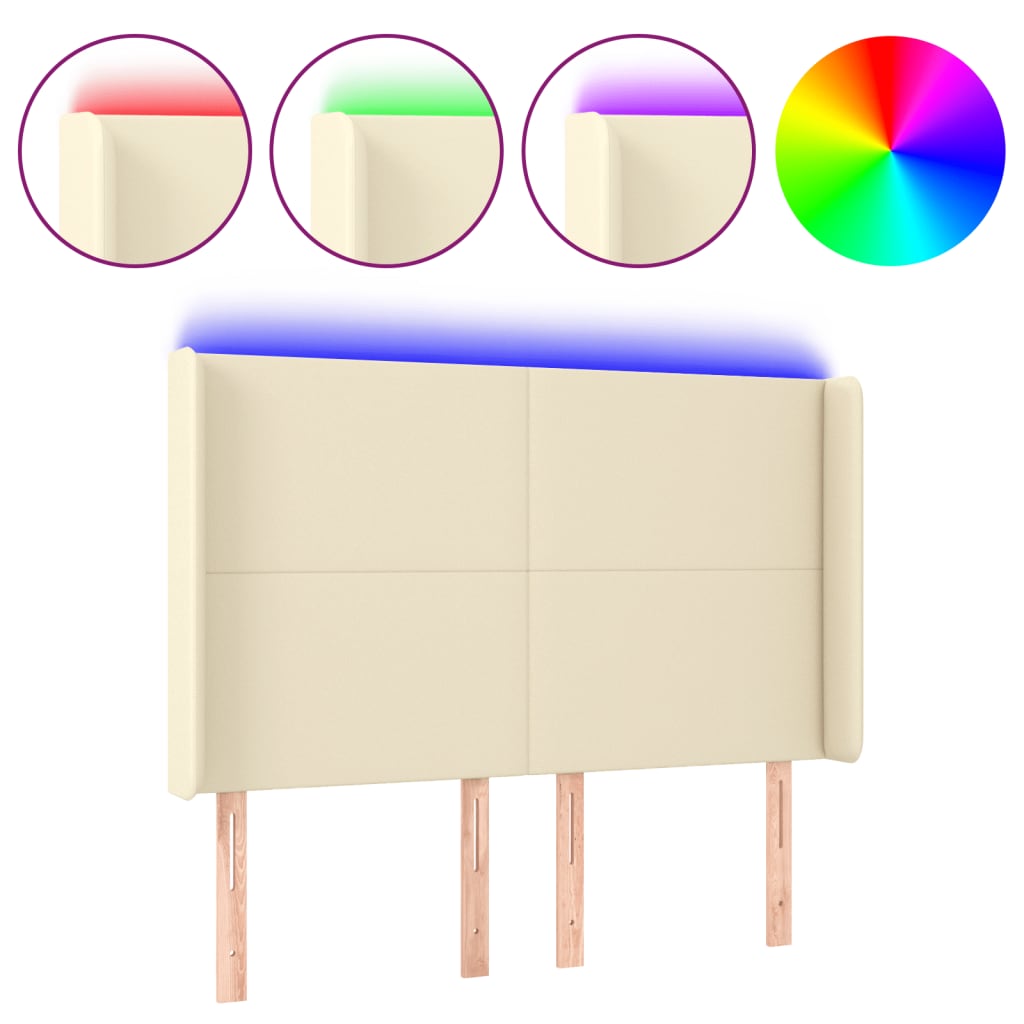 Čelo Postele S Led Krémové 147 X 16 X 118/128 Cm Umělá Kůže