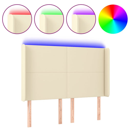 Čelo Postele S Led Krémové 147 X 16 X 118/128 Cm Umělá Kůže