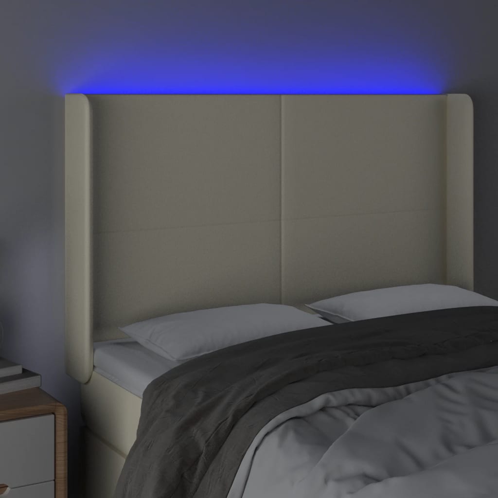 Čelo Postele S Led Krémové 147 X 16 X 118/128 Cm Umělá Kůže