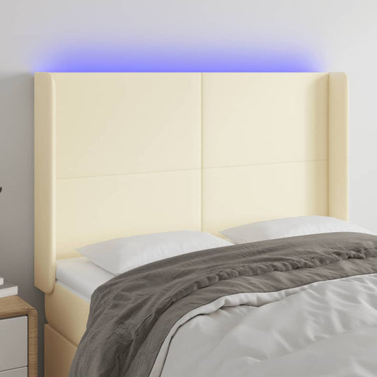 Čelo Postele S Led Krémové 147 X 16 X 118/128 Cm Umělá Kůže