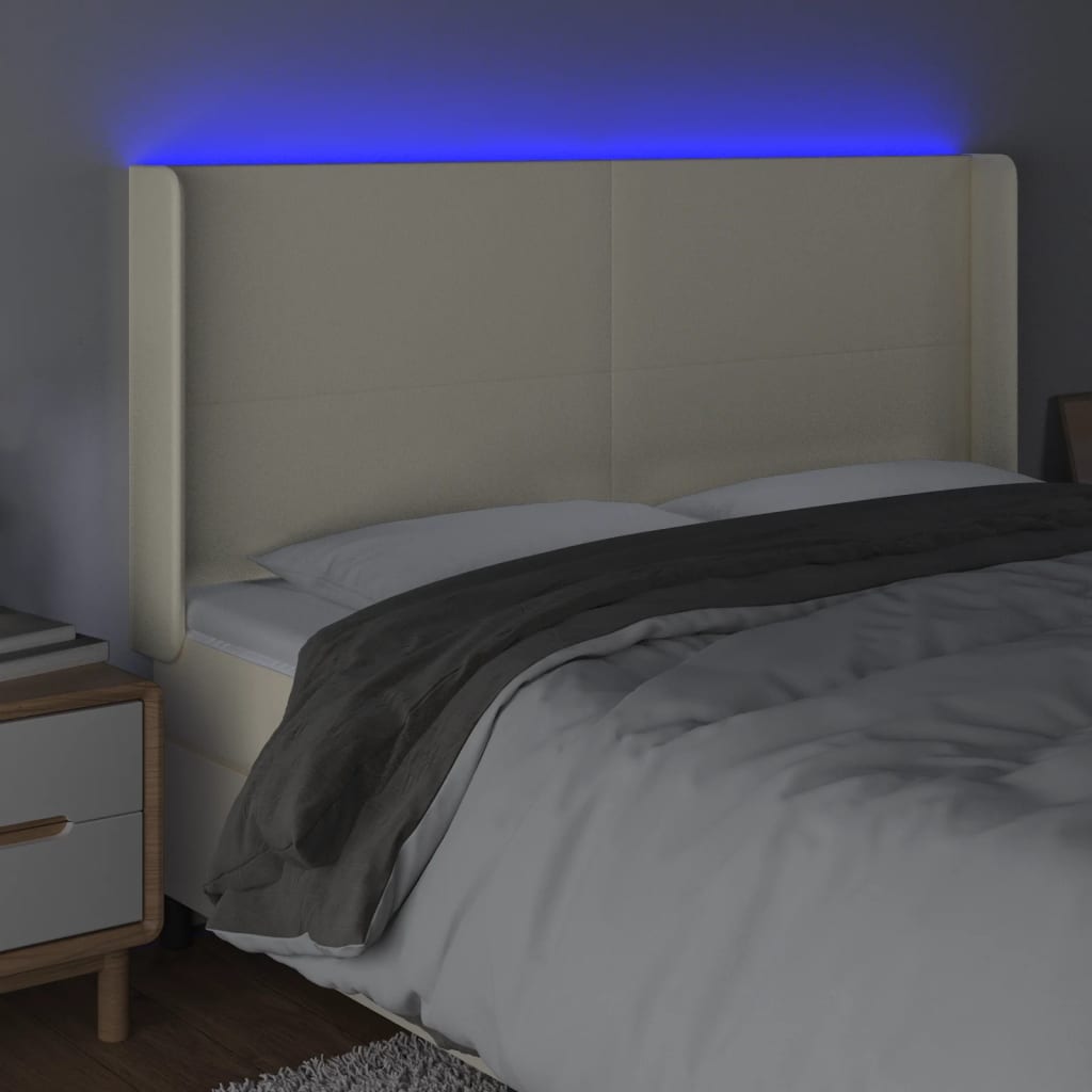 Čelo Postele S Led Krémové 163 X 16 X 118/128 Cm Umělá Kůže
