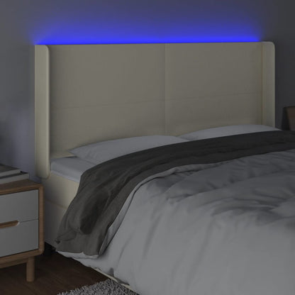 Čelo Postele S Led Krémové 163 X 16 X 118/128 Cm Umělá Kůže