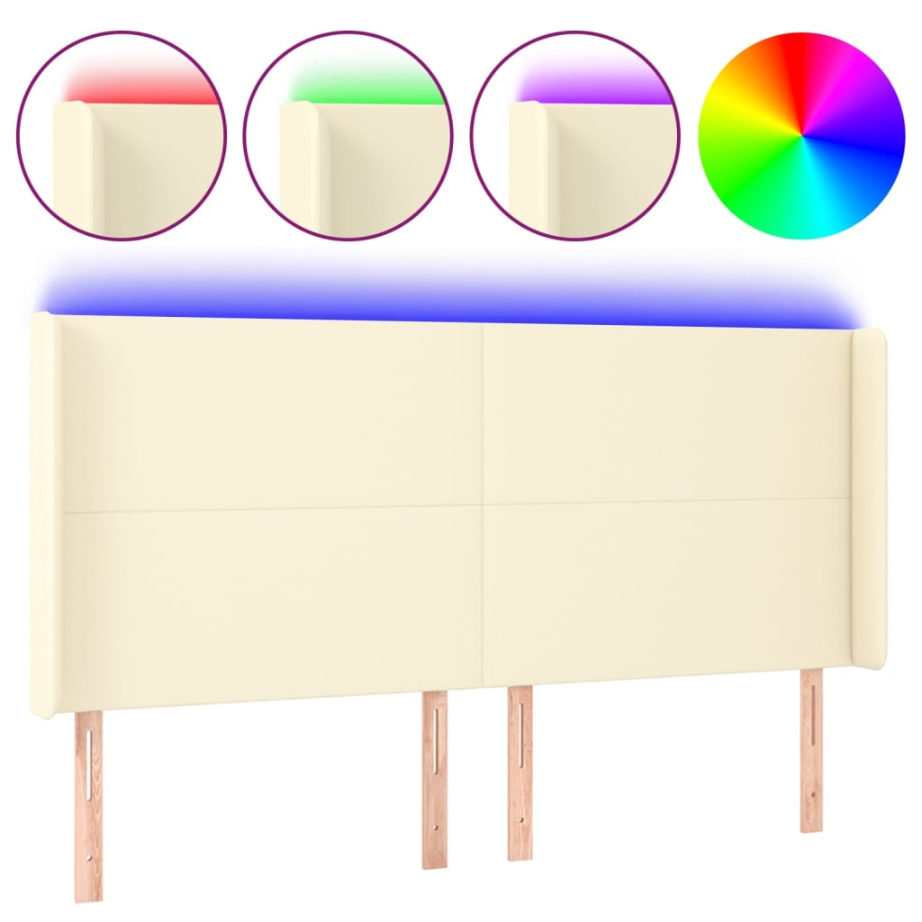 Čelo Postele S Led Krémové 183 X 16 X 118/128 Cm Umělá Kůže