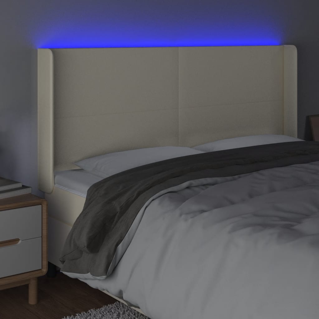 Čelo Postele S Led Krémové 183 X 16 X 118/128 Cm Umělá Kůže
