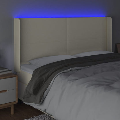 Čelo Postele S Led Krémové 183 X 16 X 118/128 Cm Umělá Kůže