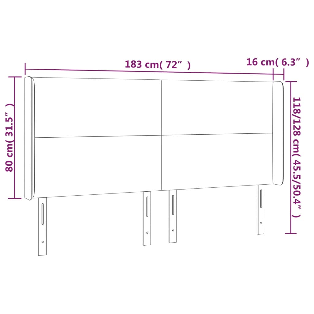 Čelo Postele S Led Krémové 183 X 16 X 118/128 Cm Umělá Kůže