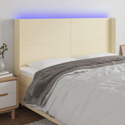 Čelo Postele S Led Krémové 183 X 16 X 118/128 Cm Umělá Kůže