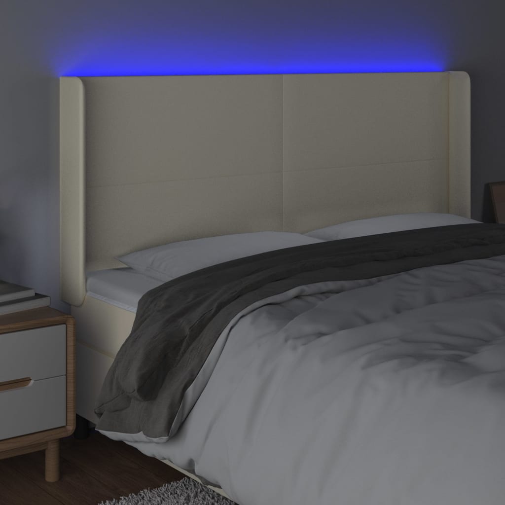 Čelo Postele S Led Krémové 203 X 16 X 118/128 Cm Umělá Kůže