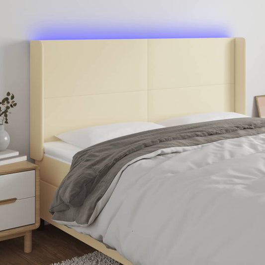 Čelo Postele S Led Krémové 203 X 16 X 118/128 Cm Umělá Kůže