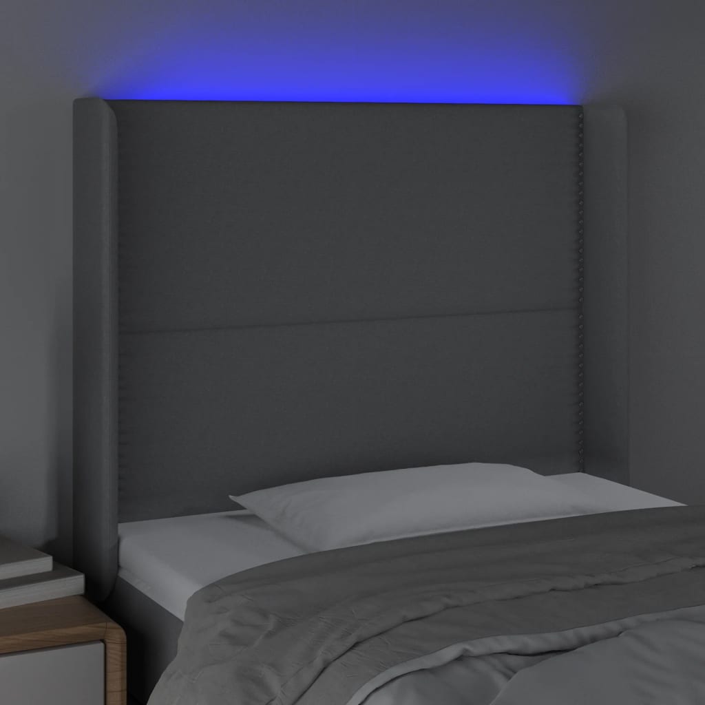 Čelo Postele S Led Světle Šedé 93X16X118/128 Cm Textil