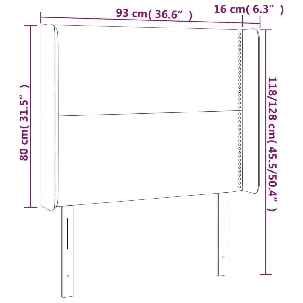 Čelo Postele S Led Taupe 93 X 16 X 118/128 Cm Textil